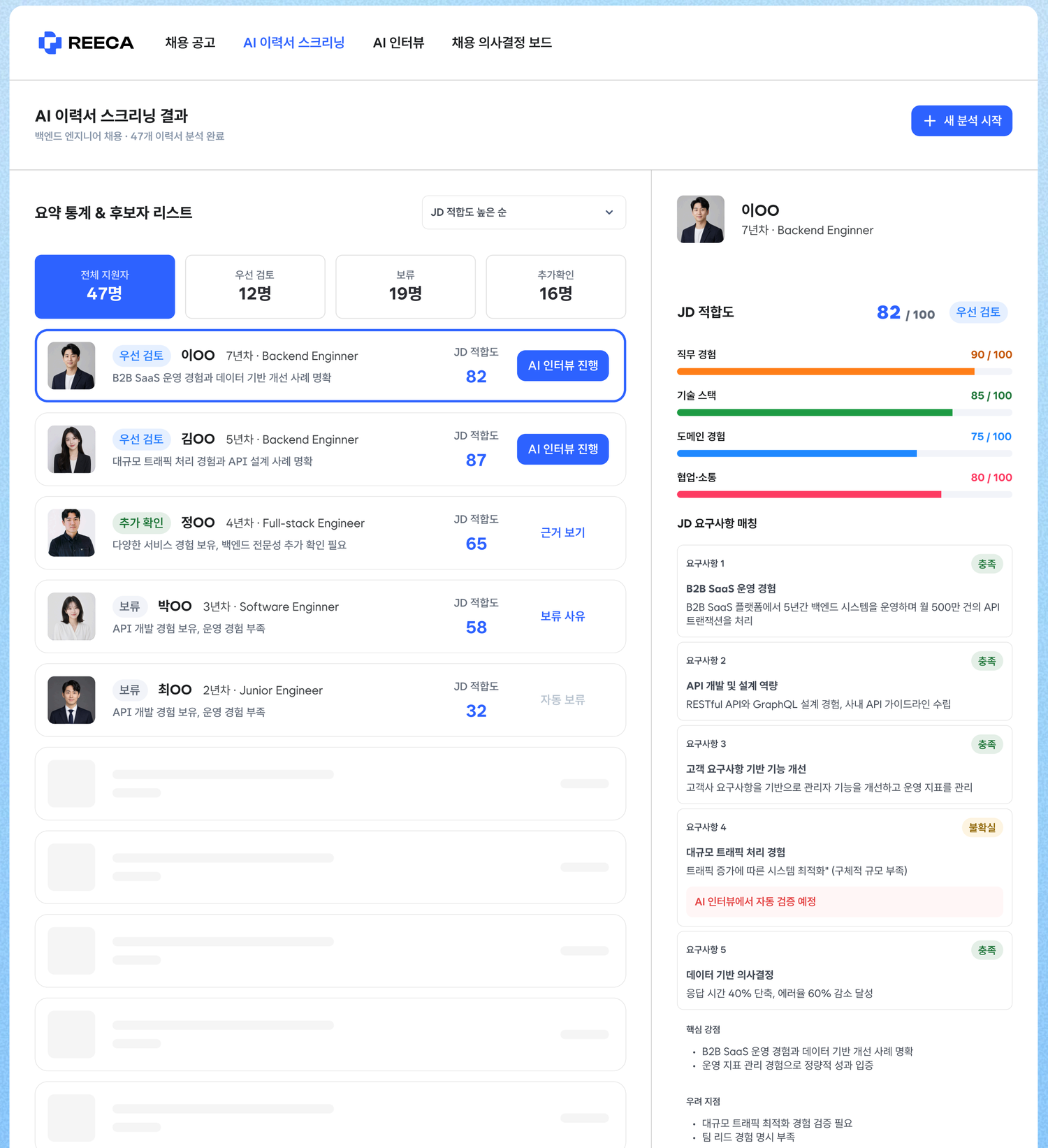 AI 이력서 스크리닝 UI